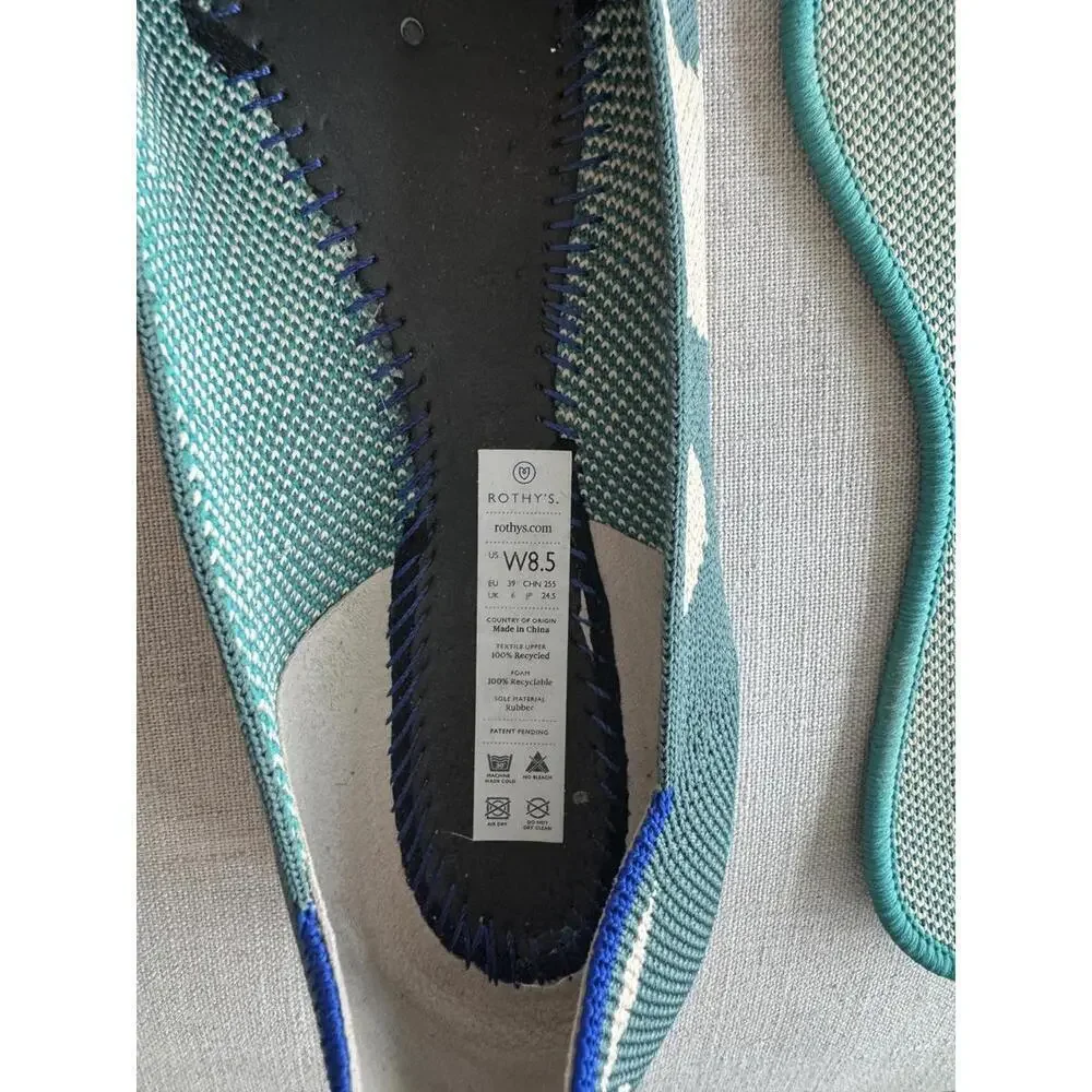 Rothy's Teal & Cream Pointed Knit Ballet Flat